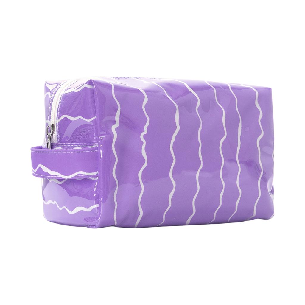 Wavy Pattern PVC Cosmetic Bag Large Capacity Waterproof Travel Toiletry Organizer Portable Storage Pouch with Handle for Bathroom