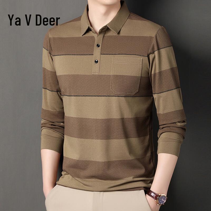 Yalu Men s Casual Striped Long Sleeve Polo Shirt 175/52/XL