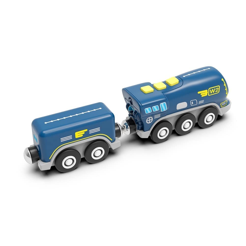 TOPLIVING Wooden Train Track Accessories Battery-Operated Locomotive with Magnetic Connection Compatible with Thomas, Brio, and Chuggington