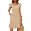 Vestido Feminino de Moda Primavera e Verão com Manga Folha de Camada Dupla e Laço nas Costas
