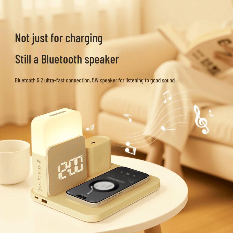 EZVALO Multifunctional Bluetooth Speaker with Wireless Charger, Clock & Night Light (CN version)