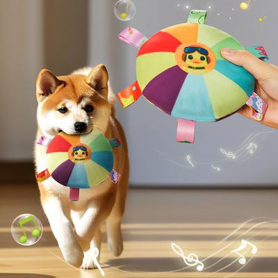 Interaktives Hundespielzeug mit Glocke Hundebeißspielzeug Frisbee für Training und Spiel Stressabbau Plüschtier für Hunde