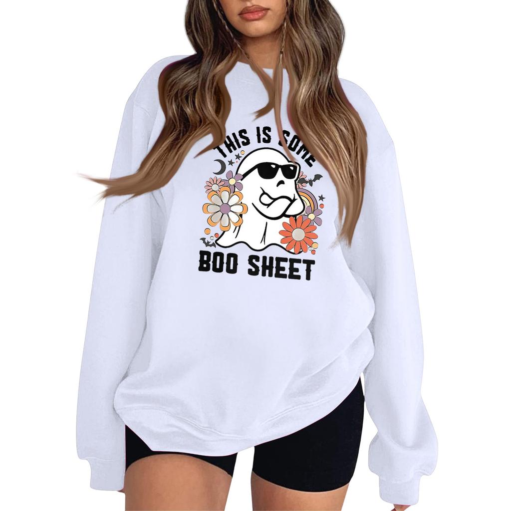 Damska Moda Bluza z Kapturem z Okrągłym Dekoltem i Długim Rękawem Halloween Bluza z Małym Nadrukiem