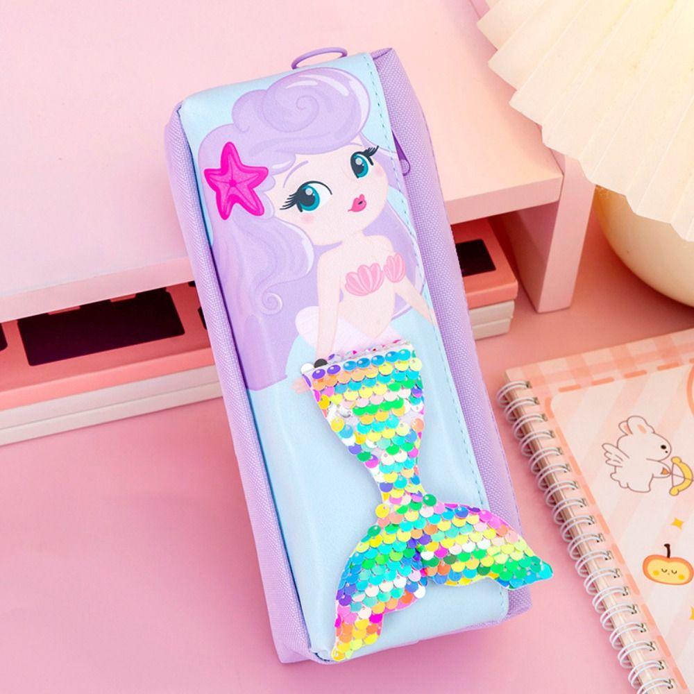 Mermaid 3D Fish Tail Pencil Case Double-layer Stationery Storage Box School Office