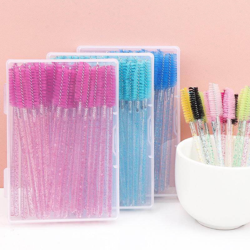 50-Pack Disposable Eyelash & Eyebrow Brushes with Crystal Rods