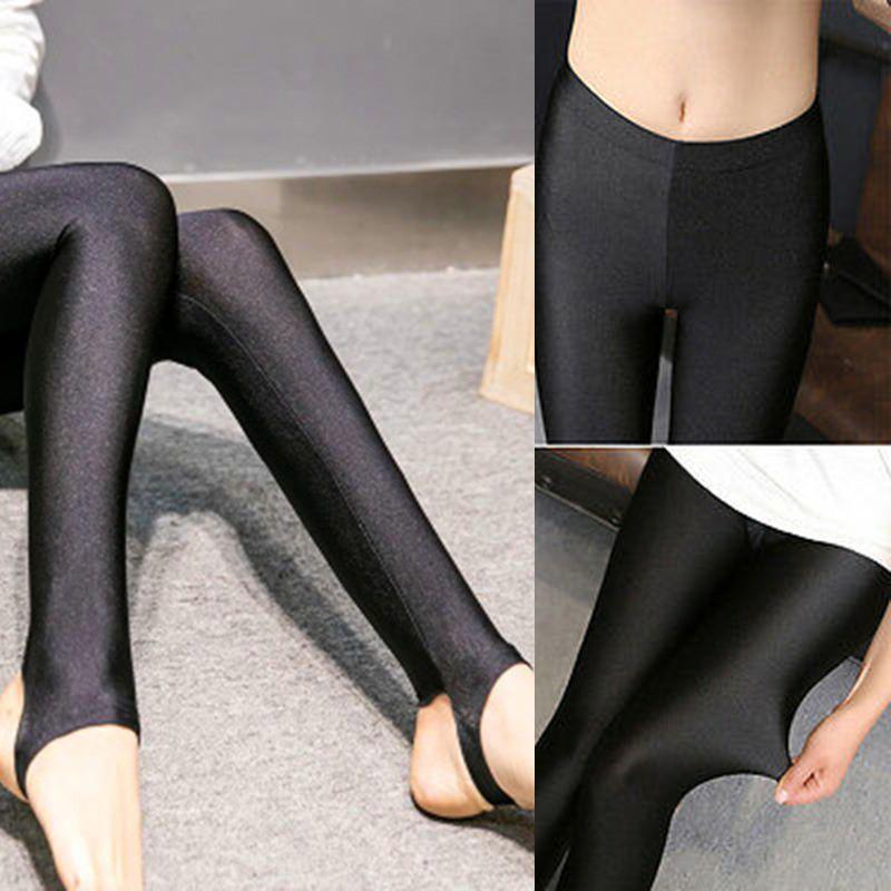 Thin Women Shiny Tights Stretch Ankle Length Leggings Pencil Step Foot Pants