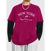New York Letter Fashion Print Graphic Men's Spring Color Block Long Sleeve T-Shirt