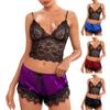 Women Pajama Set Lace Pajama Top Satin Shorts with Black Silk Bow And Lace Trim Sexy Lace Camisole Set for Women Home Sleepwear Gift
