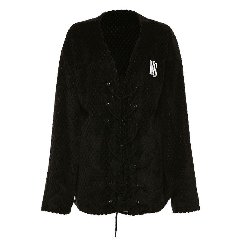 

Weird Puss Fashion Pure Color Tied Cardigan Sweater Black S