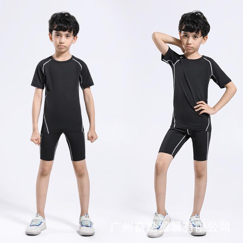 Kids' Quick-Dry Activewear Set: Breathable Short-Sleeve Bodysuit & Elastic Five-Point Pants for Summer Fitness