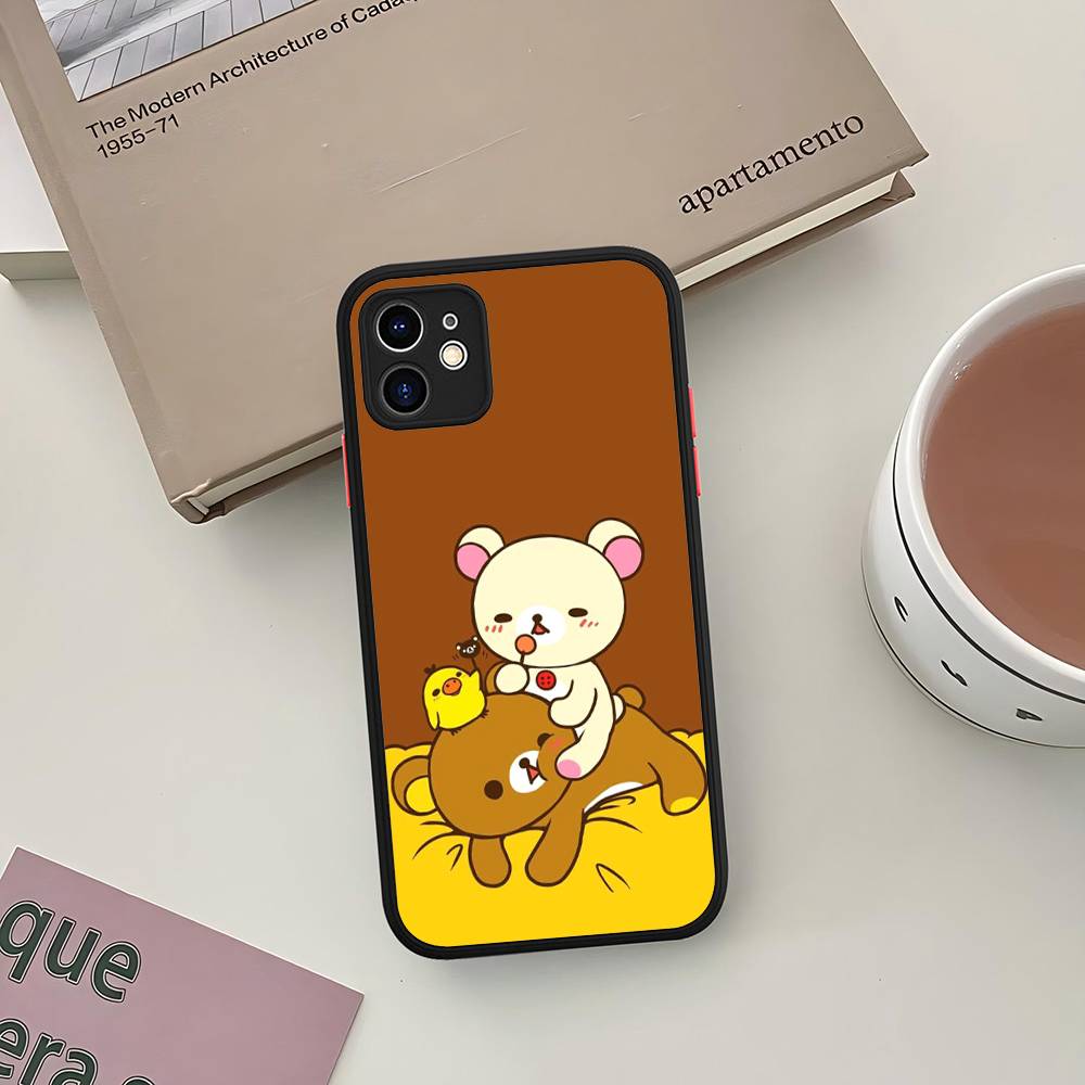 Cartoon Rilakkuma Bear Phone Case For iPhone 11 12 13 14 15 16 Pro Plus X XS MAX Matte Bumper Shockproof Cover