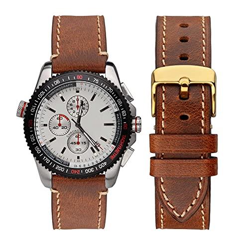 WOCCI 18mm Vintage Leather Replacement Watch Strap, Retro Genuine Leather Watch Band with Gold Buckle (Golden Brown)