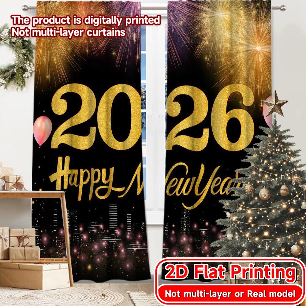 

Set Of 2 Flat Printing Newyearcelebration Chic Pattern Curtains Versatile Polyester Fabric Room Decor Suitable Curtain W100*H70(CM)-Rod Pocket&1PCS