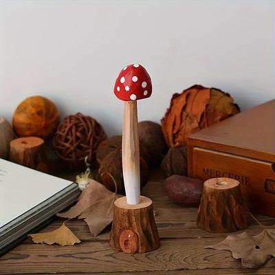 1pc Artistic Mushroom-Shaped Wooden Ballpoint Pen-Unique Writing Stationery,Ideal Gift for Students&Professionals.