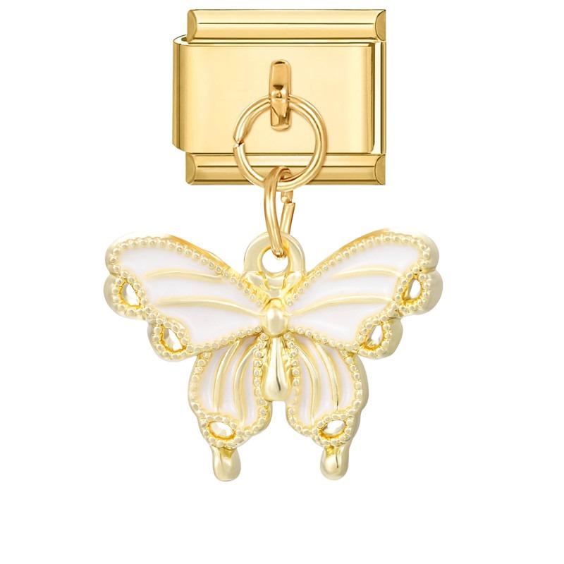 New Y2K Gold Color Butterfly Moon Bow Shell Star Pearl Pendant Italian Charm Link Fit 9mm Stainless Steel Bracelet DIY Making