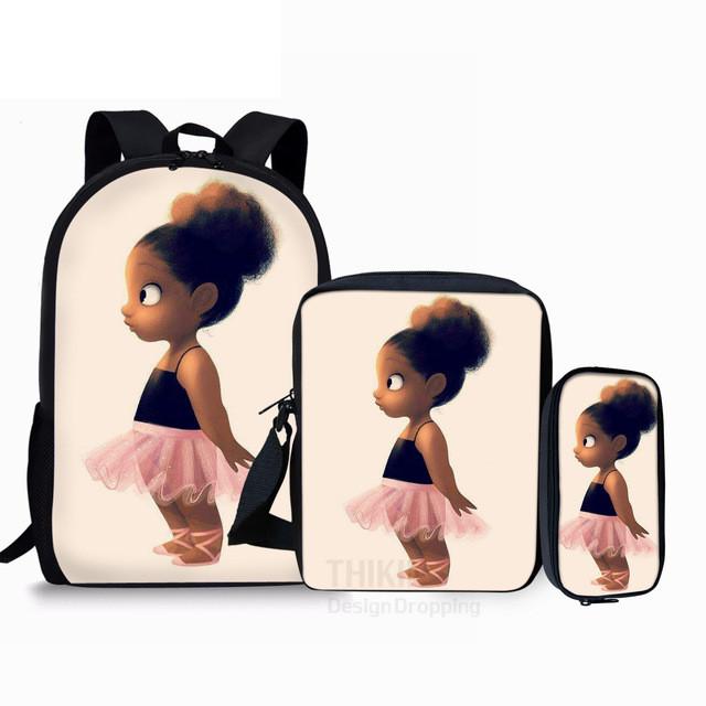Classic Black Girl Magic Afro Lady 3D Print 3pcs/Set School Bags Laptop Daypack Backpack Inclined Shoulder Bag Pencil Case