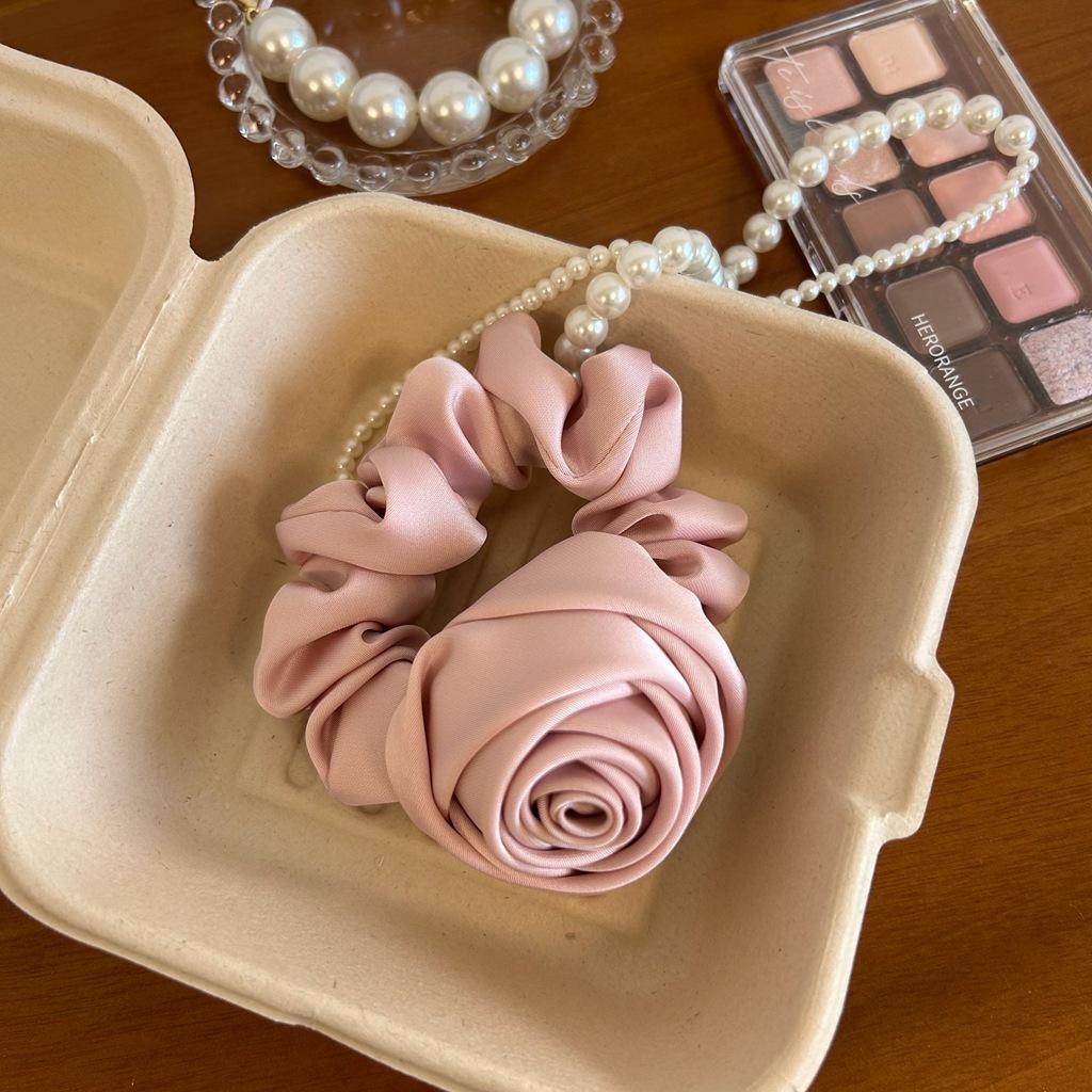 

1pc Elegant Satin Rose Hair Ring, High Elastic Headrope Headband, Floral Hair Accessory, Imitation Silky, Solid Color, Sweet Style розовый