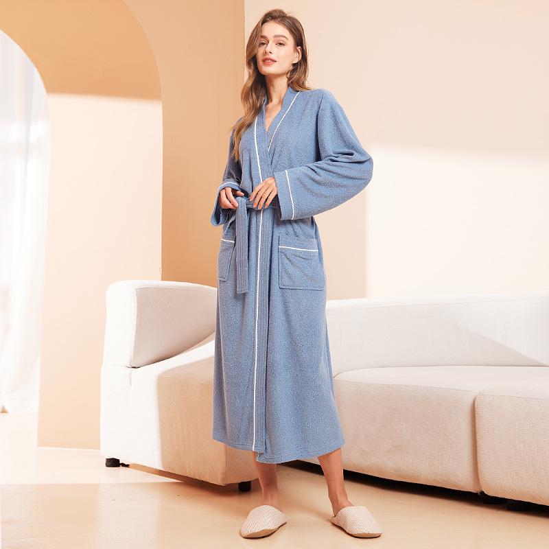 Unisex Quick-Dry Water-Absorbent Bathrobe: Four-Season Long-Sleeve Yukata with Towel Material