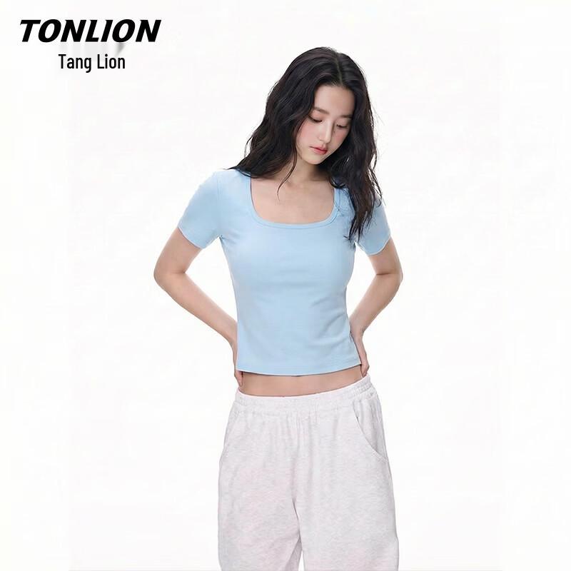 

TonLion Women s Slim Fit U-Neck Short Sleeve Crop Top M