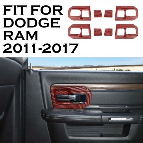 Interior Door Handle Bowl Cover Trim Frame For Dodge Ram 1500 11-17 Red Carbon