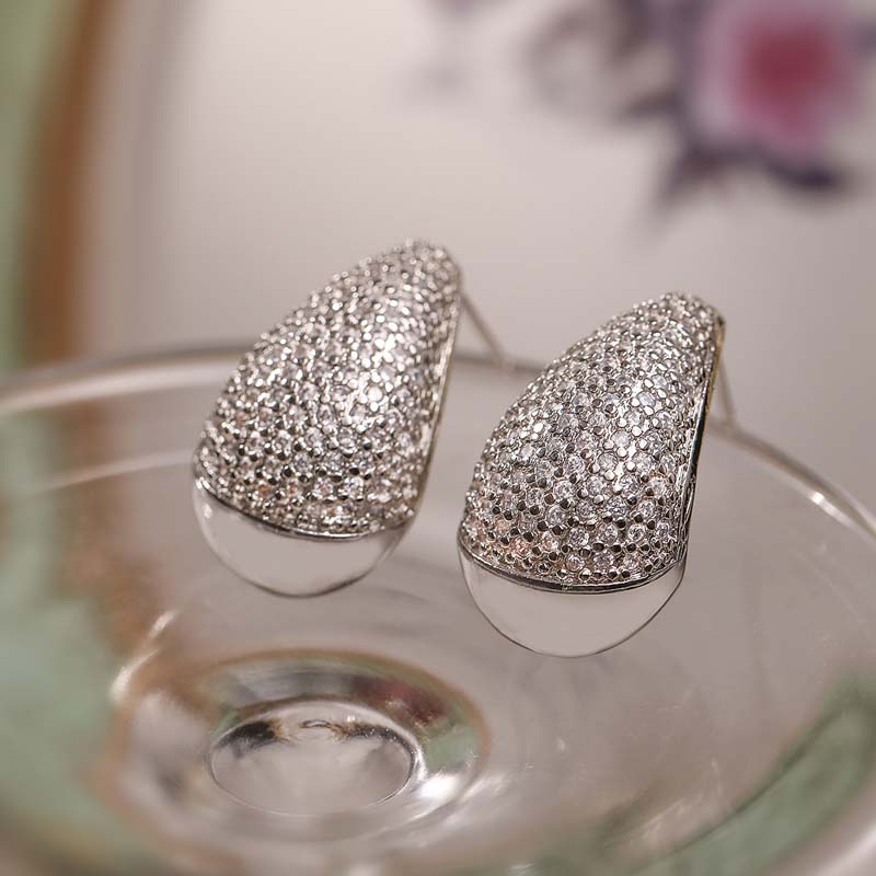 Korean Gold Zircon Water Drop Stud Earrings for Women Exquisite Elegant Thick Hollow Teardrop Earrings Wedding Jewelry