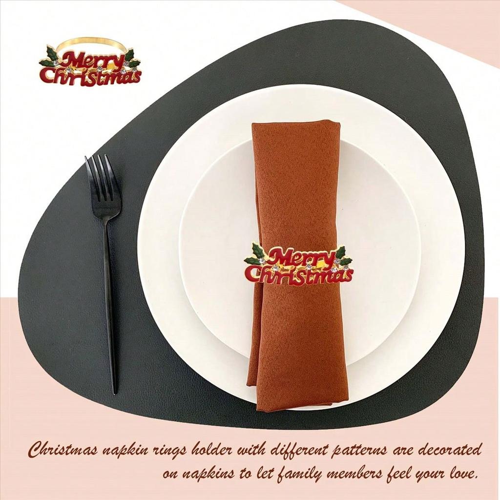 Christmas Napkin Rings - Set Of 8 Napkin Holder Rings For Holiday Christmas Table Decoration Napkin Buckle