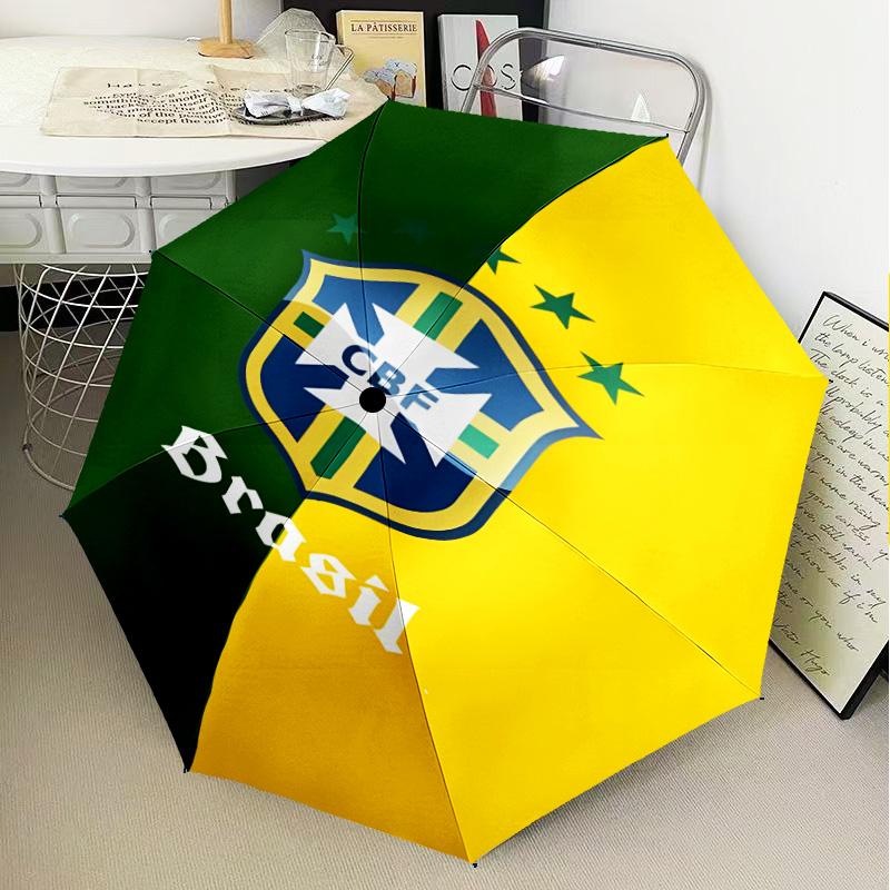 1PC Brazilian Football Crest Printed Umbrella Folding umbrella, automatic umbrella 8-Frame for Travel, camping Fan gifts Christmas Gifts