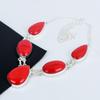 Natural Red Coral Gemstone Handmade 925 Sterling Silver Necklace, Red Coral Silver Necklace For Wife, Unisex Necklace Wadding Gift