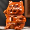 Rosewood Lucky Cat Wooden Ornament - Fortune Cat Decoration for Living Room, Shop, or TV Cabinet.