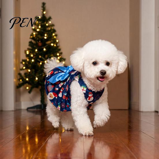 Holiday Pet Clothes for Small Dogs Christmas Dog Dress with Bow, Sleeveless Puppy Dress, Cute Breed Teddy Bichon Outfit Festive Dogs, Party