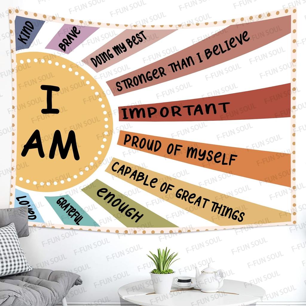 F-FUN SOUL Affirmation Tapestry 40x30inches Brave Positive Affirmations Wall Hanging Rainbow Tapestries for Office Bedroom Home Decor Dormitory