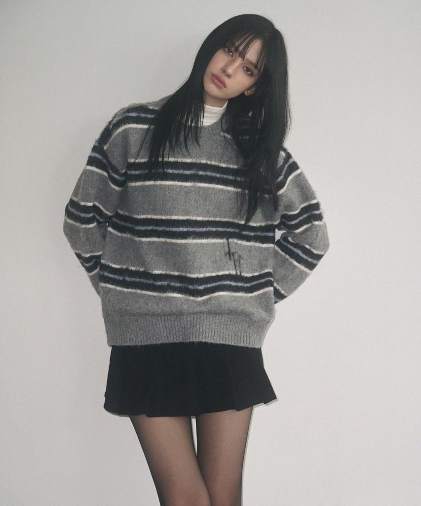 Ledeoli Logo Hairy Stripe Knit [Grey]
