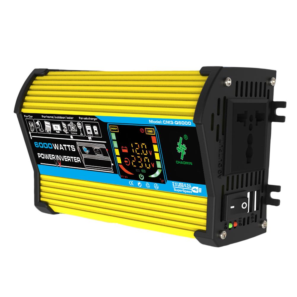 6000W Intelligent Power Inverter DC 12V To AC 110V 220V Dual USB Car Voltage Transformer Digital Power Inverter for iPad Phone