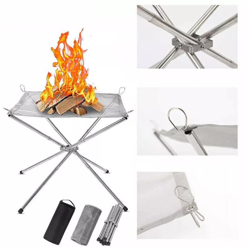 Fire Folding Portable Pit Mesh Bonfire Stand Holder Outdoor Camping Patio Garden