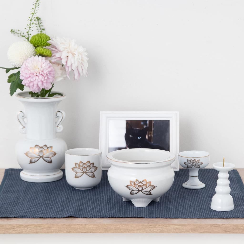 Tomatsu Shoten Buddhist Altar Accessories, Shinto Altar Accessories, White Gold Lotus 6.0 Jade Buddhist Flowers AM-TM573