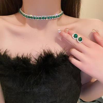 Set Bijuterii Smarald Regal - Colier tip choker + Inel | Pietre Verzi | Placat cu Aur