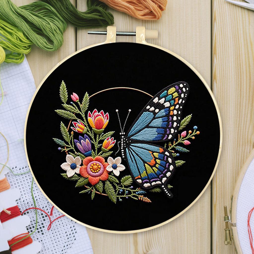 DIY Night Owl Stamped Embroidery Starter Kit with Bamboo Hoop Complete Needlework Craft Kit for Beginners Adults Craft Lover