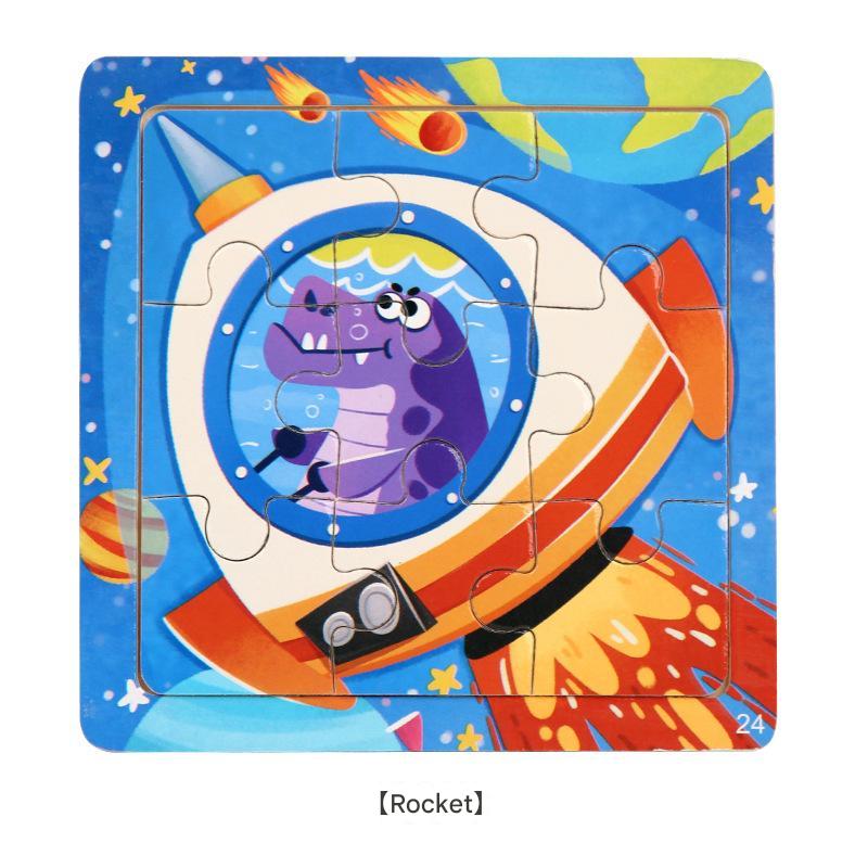 9-Piece Wooden Children'S Jigsaw Puzzle Toy For Early Childhood Education Cartoon Animal Transportation Cognitive Puzzle