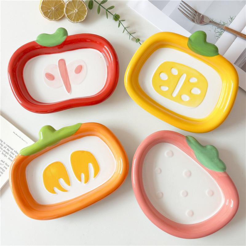 Ceramic Fruit Plate, Dried Fruit Snack Plate, Cute Strawberry Shape Plate, Personalized Underglaze Color Household Snack Plate