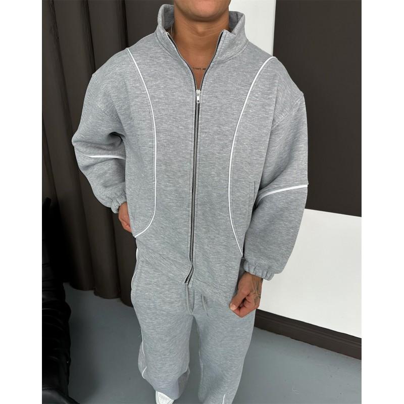 Men Women Same Fit Fall Winter Sweatshirt Set Casual Patchwork Cardigan Tracksuit Youth Fashion