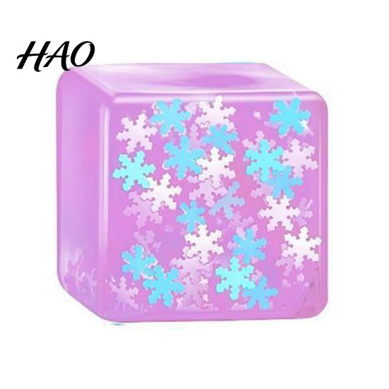 Soft Stress Balls Ice Cube Relief Toy, Glow-in-the-Dark Snowflake Filled Cube, Sensory Toy Luminous Clear Adults and Kids