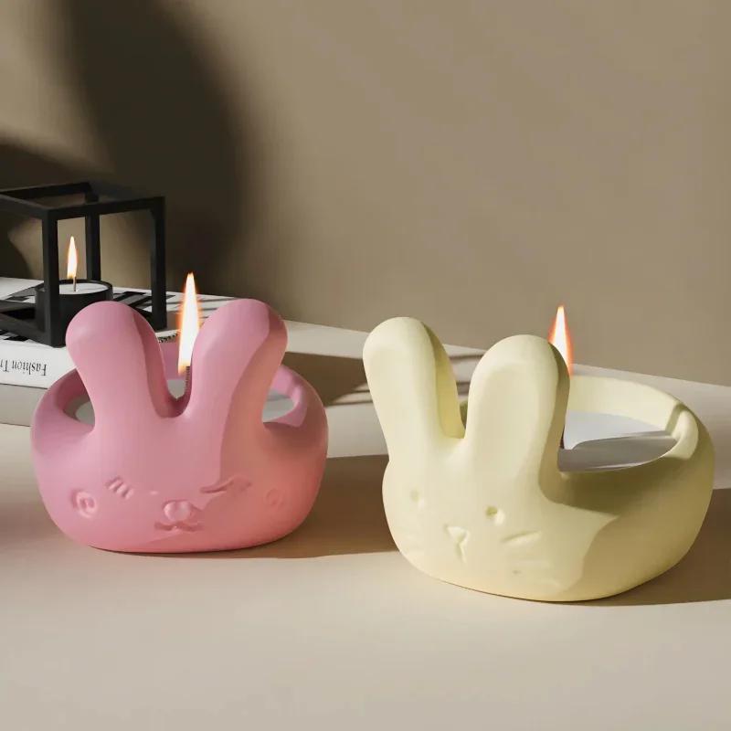 DIY Crystal Epoxy Silicone Mold Rabbit Ear Candle Holder Storage Box Ornament Decoration Molds For Resin Making Mold Candle Mold