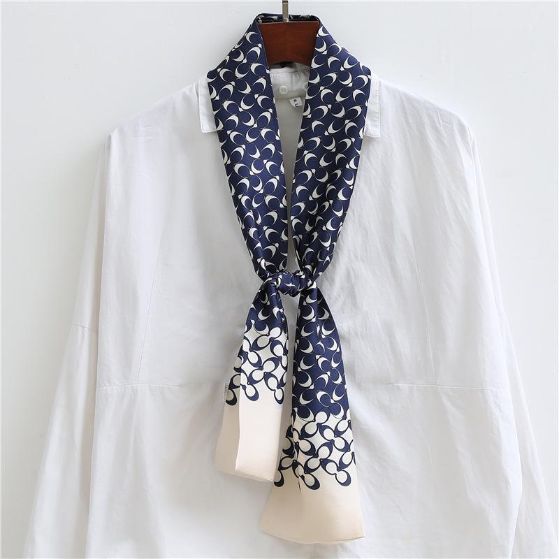 Korean Version of Spring and Summer Long Silk Scarves, Small Scarves, Scarves, Women's Versatile Printing Thin and Narrow Headbands Are Very Good Yao