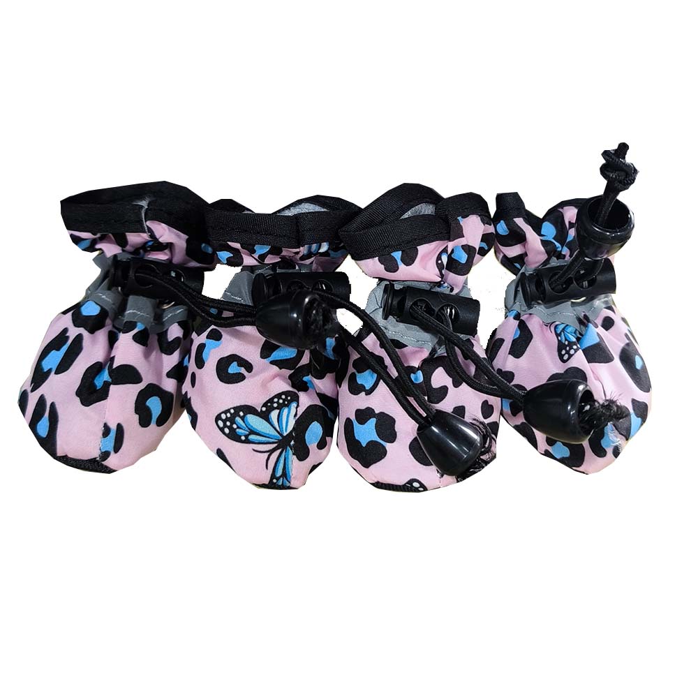 

4 шт. обувь для собак для маленьких собак кошек светоотражающие противоскользящие мягкие регулируемые кроссовки с леопардовым принтом для чихуахуа таксы для щенков на открытом воздухе 3 фиолетовый