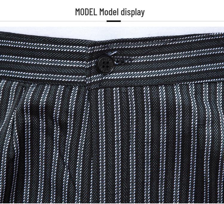 Men's Loose Straight-Leg Cotton Work Pants - Striped Kitchen Waiter Trousers