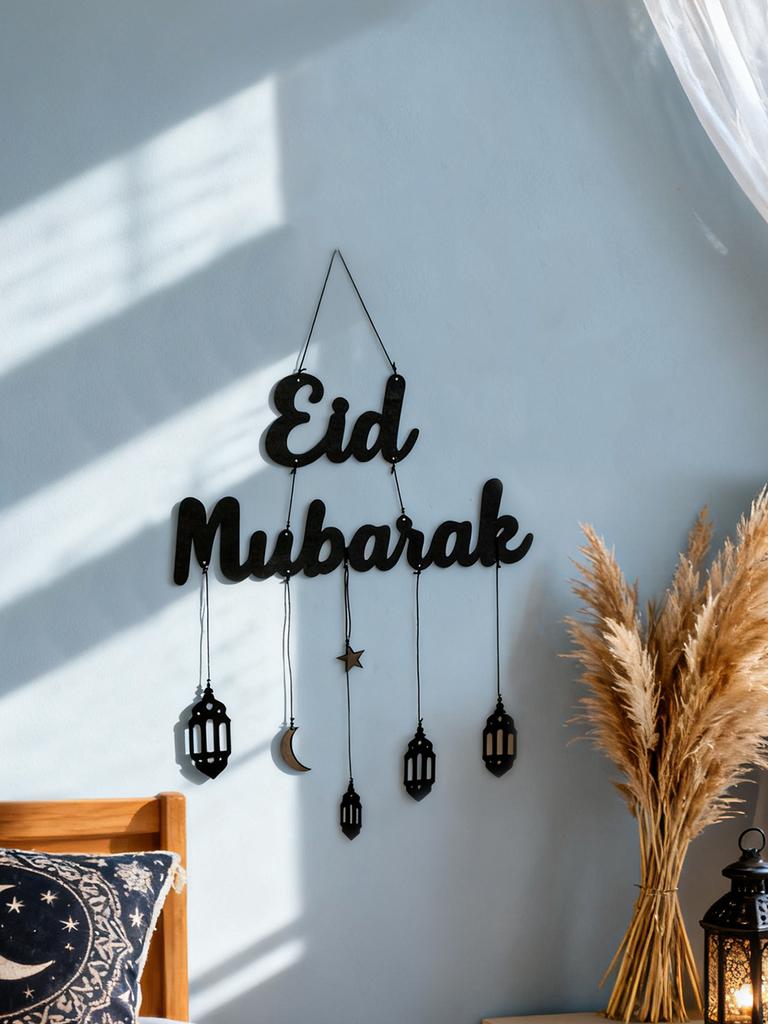 Eid Mubarak Wandhänger Dekor Schwarz Islamische Laterne Mond Stern Ornament für Muslimisches Fest Heimparty Ramadan Kareem Dekoration