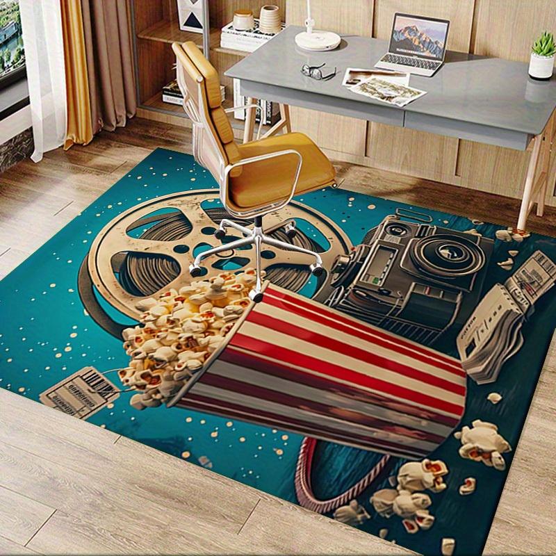Office Carpet: Movie Night Essentials Popcorn Bucket, Film Reel, Camera, and Tickets for Your Home C