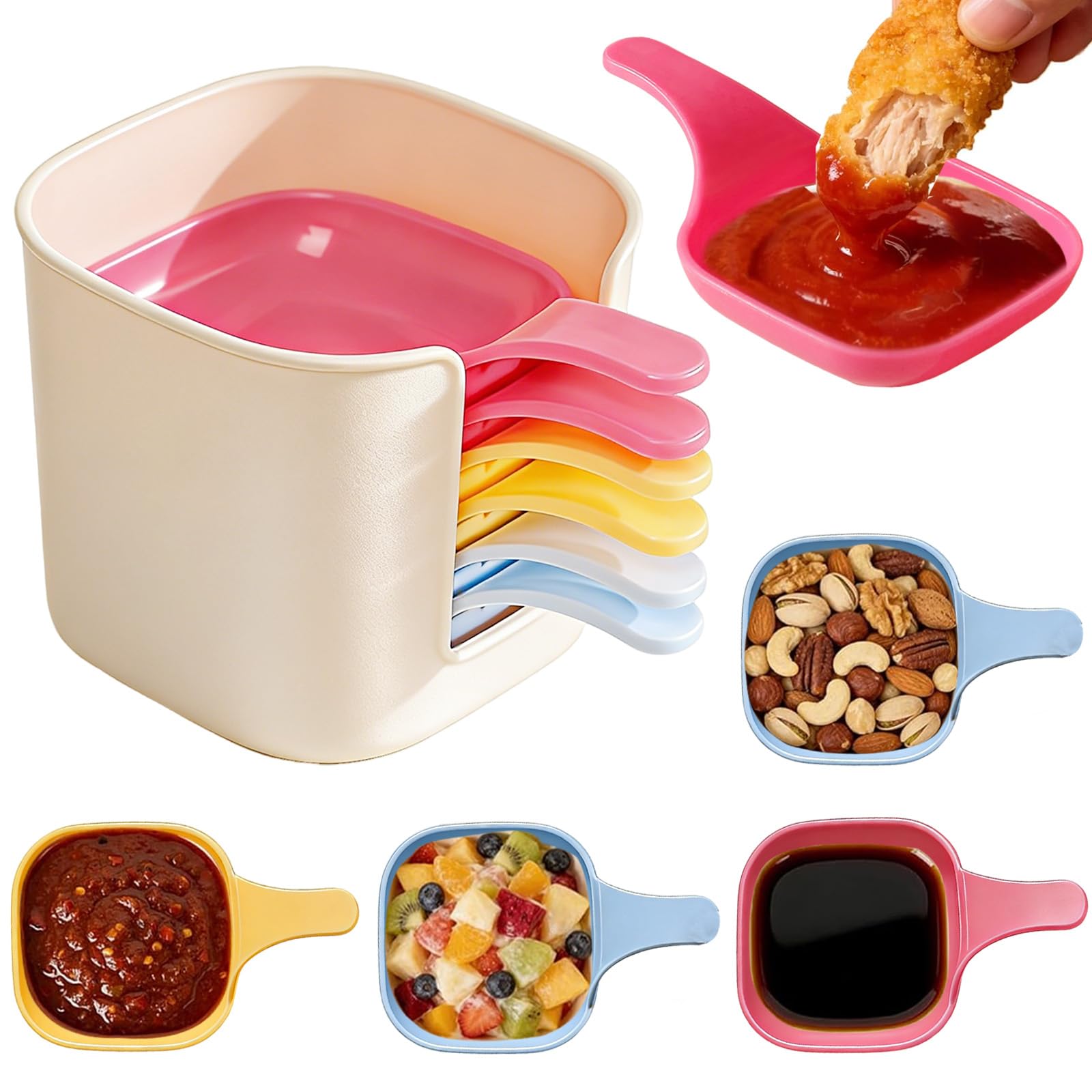 Dipping Bowls Set with Holder, 7 Pcs Mini Condiment Bowls Stackable Sauce Cups for Soy Sauce, Sushi, Snacks, Kitchen, Colorful
