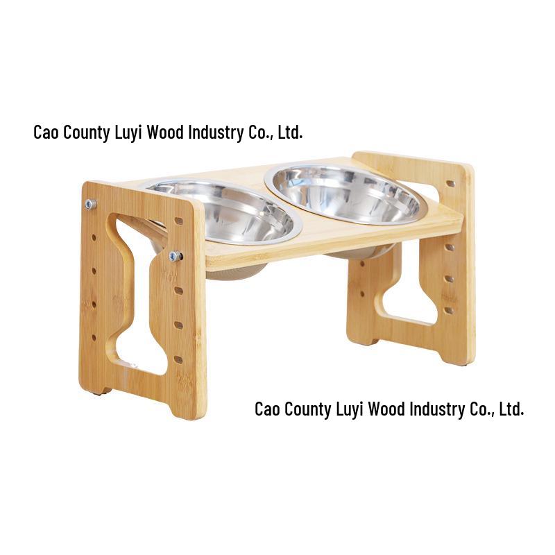 Adjustable Bamboo Dog Bowl Stand