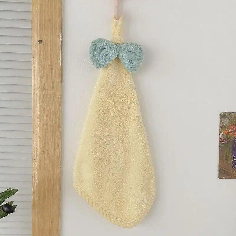 Hand Wiping Cute Bow Hanging Coral Fleece Hand Towel Bathroom Absorbent Small Towel CHILDREN'S Home Quick Drying